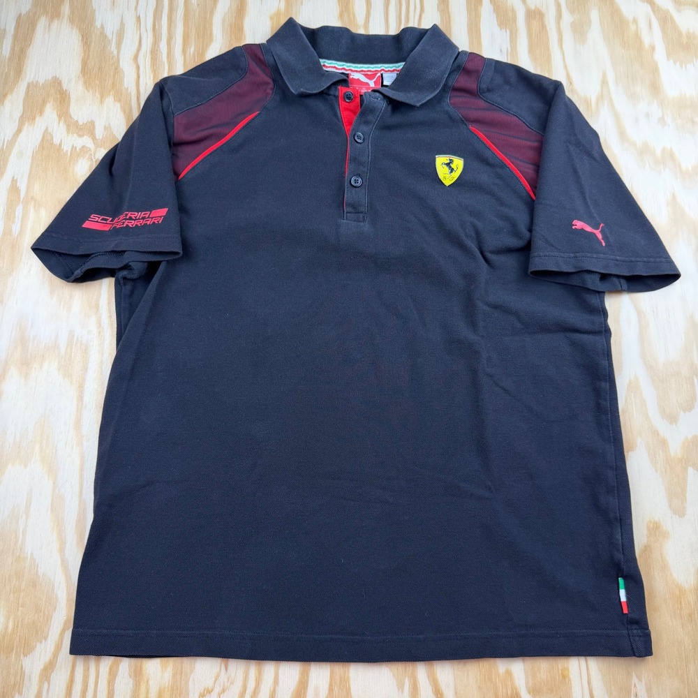 Puma Scuderia Ferrari Mens Black Red Racing Polo Shirt Size M F1 Team Sportswear